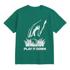 Play It Down Golf T-Shirt — lying flat, viewing the front side.
