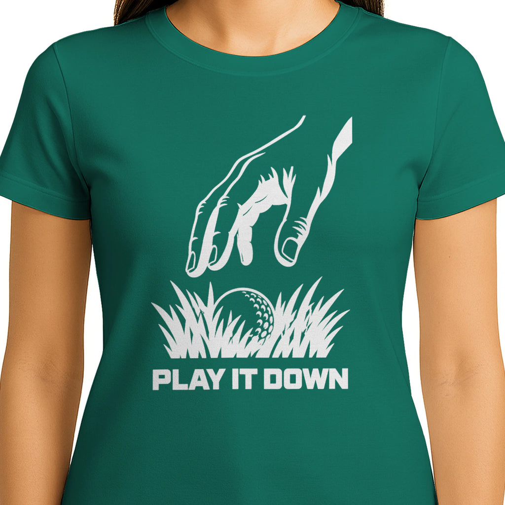 Play It Down Golf T-Shirt — female model front