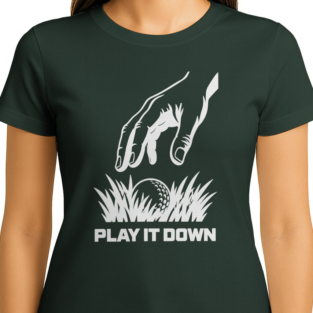 Play It Down Golf T-Shirt — female model front