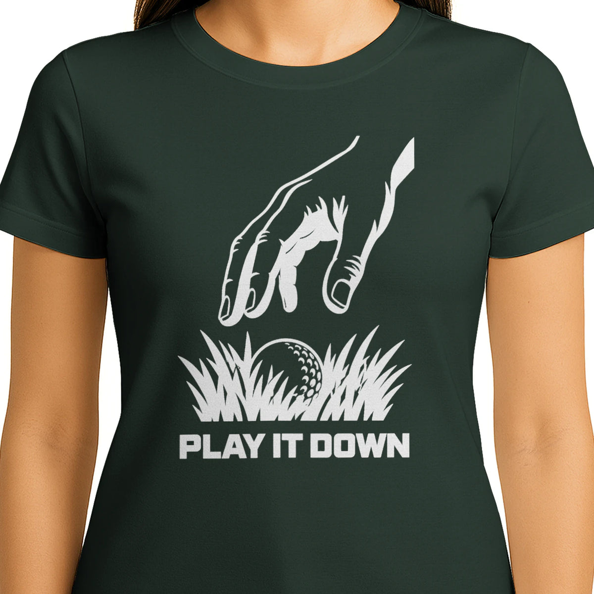 Play It Down Golf T-Shirt — female model front