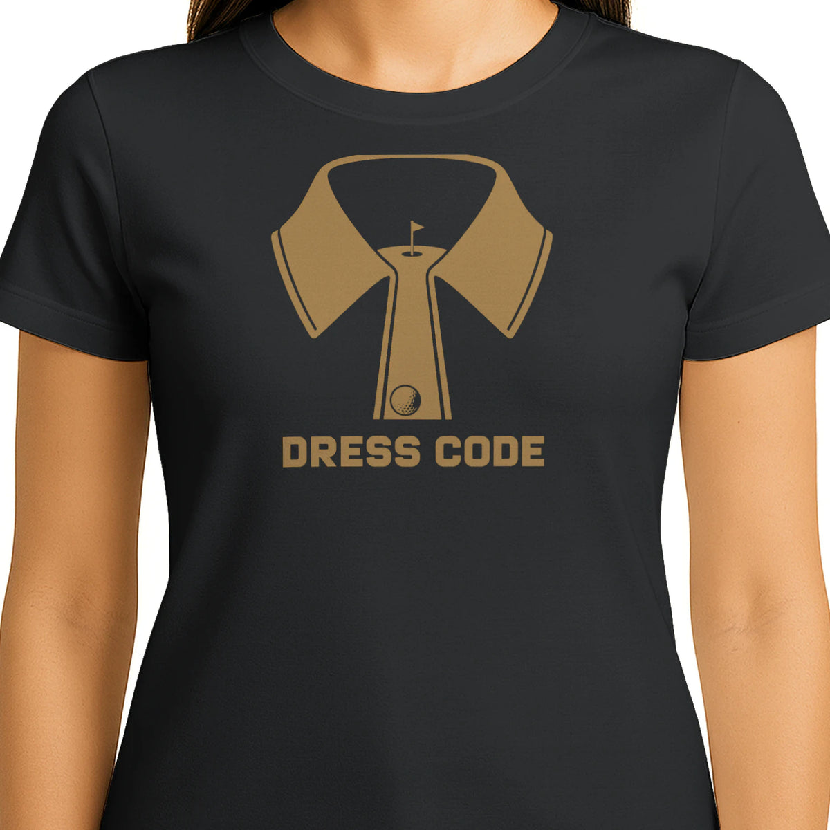 Dress Code Golf T-Shirt — female model front