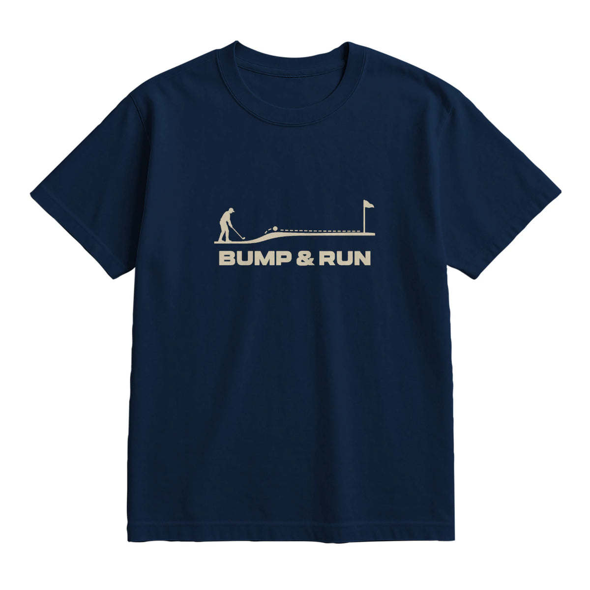 Bump and Run Golf T-Shirt — lying flat, viewing the front side.