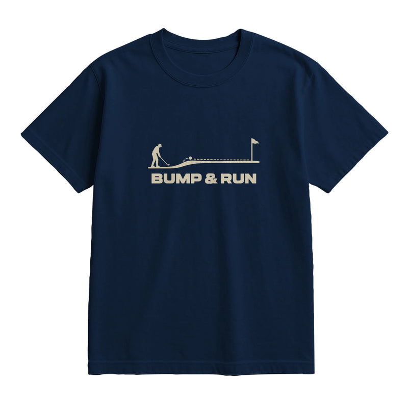 Bump and Run Golf T-Shirt — lying flat, viewing the front side.