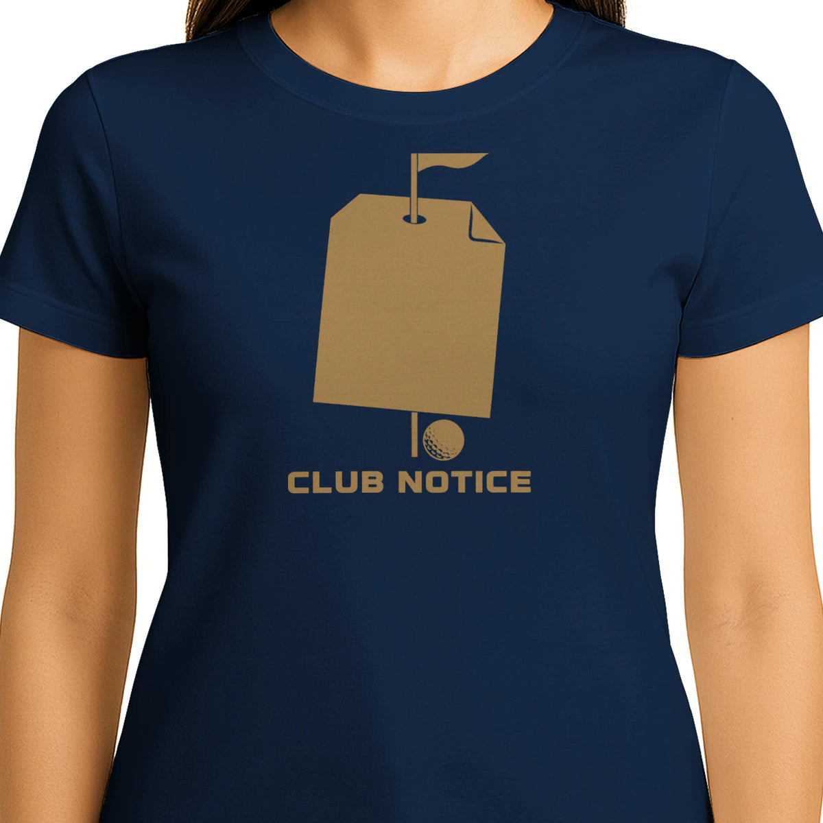 Club Notice Golf T-Shirt — female model front