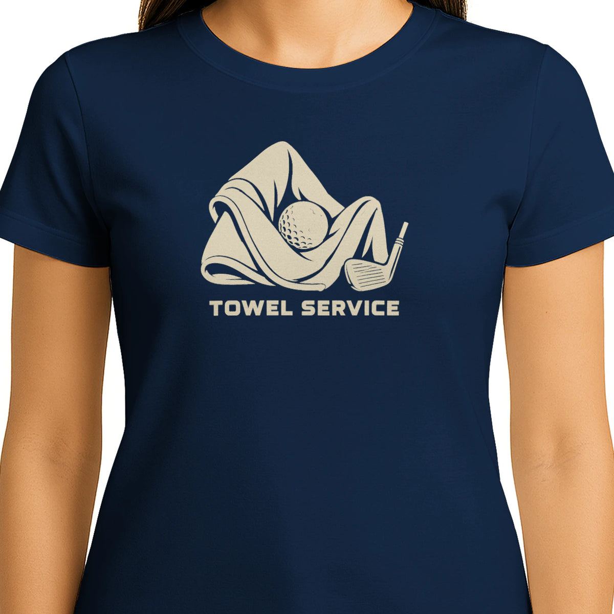 Towel Service Golf T-Shirt — female model front