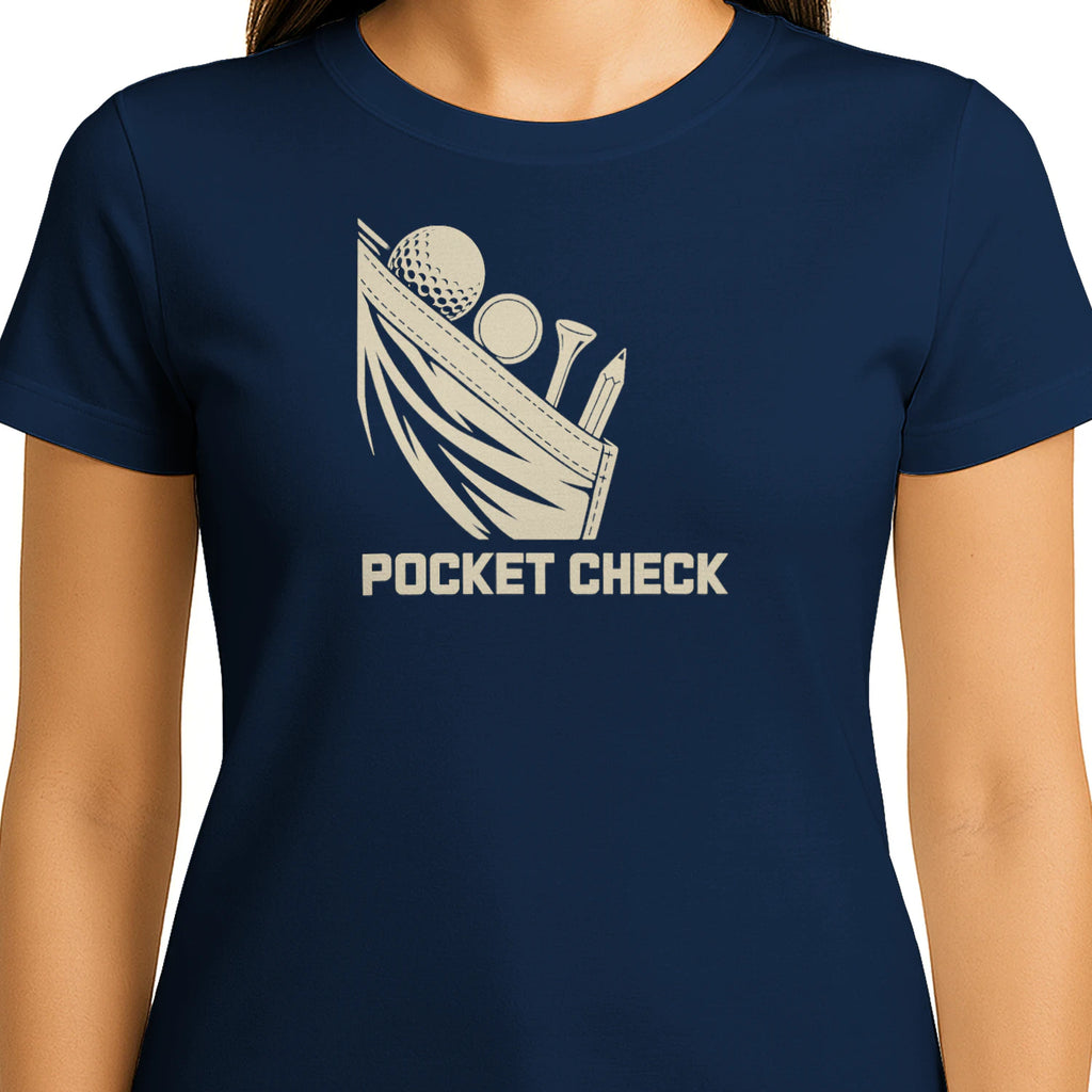 Pocket Check Golf T-Shirt — female model front