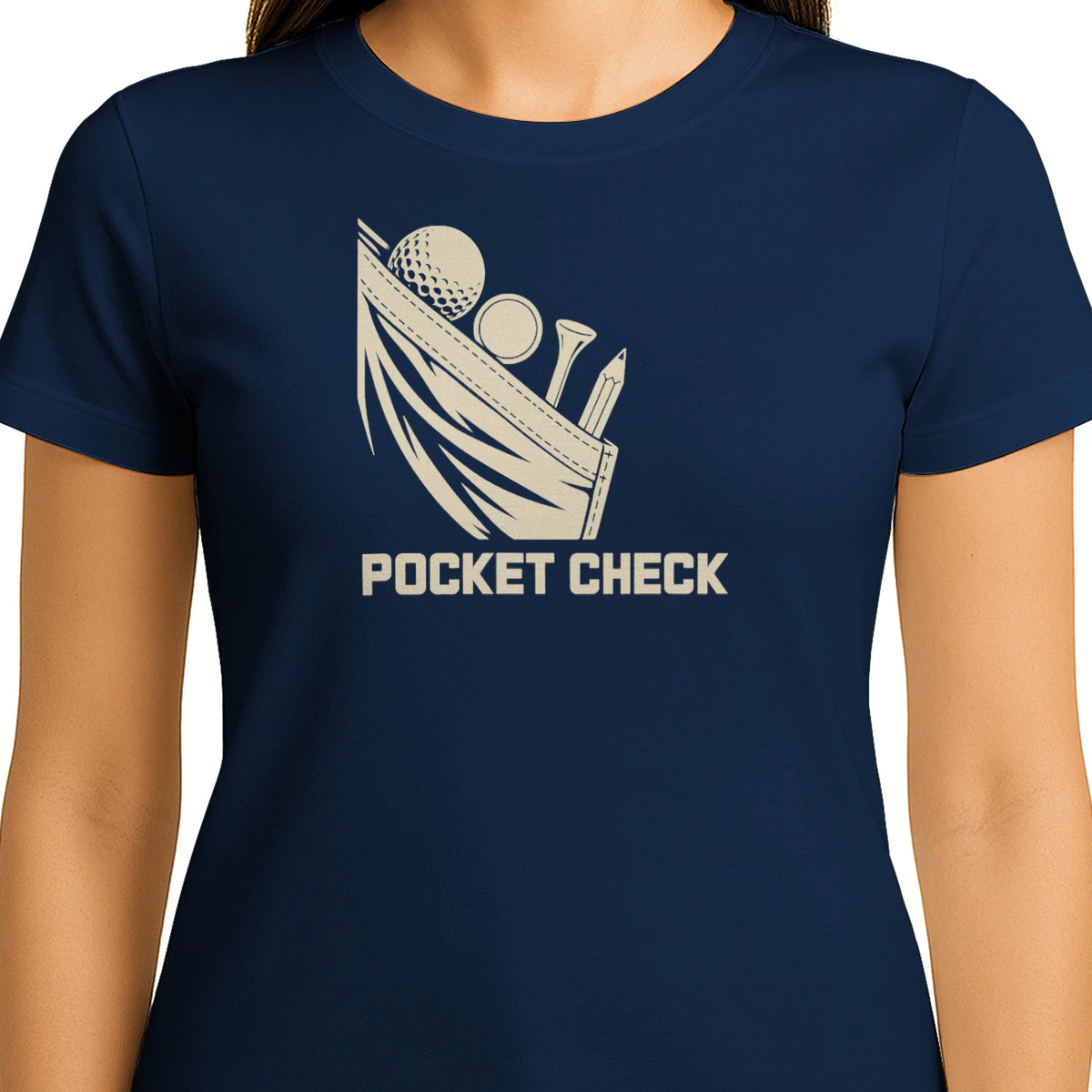 Pocket Check Golf T-Shirt — female model front