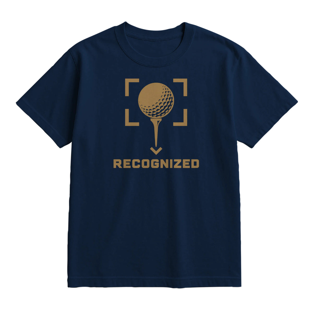 Recognized Golf T-Shirt — lying flat, viewing the front side.