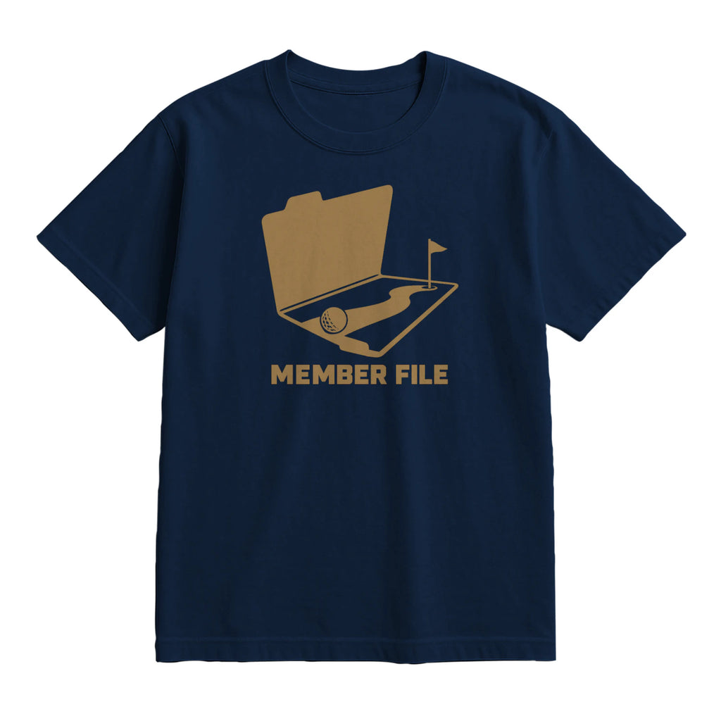 Member File Golf T-Shirt — lying flat, viewing the front side.