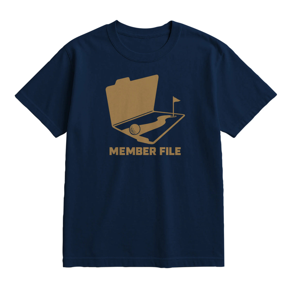 Member File Golf T-Shirt — lying flat, viewing the front side.