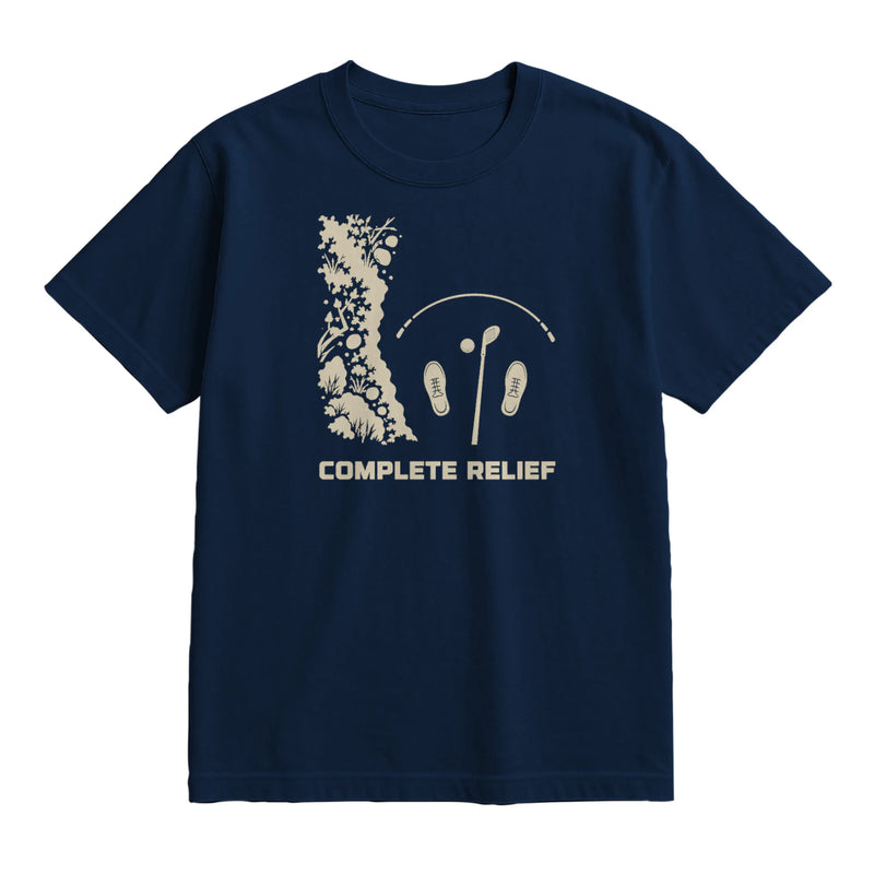 Complete Relief Golf T-Shirt — lying flat, viewing the front side.