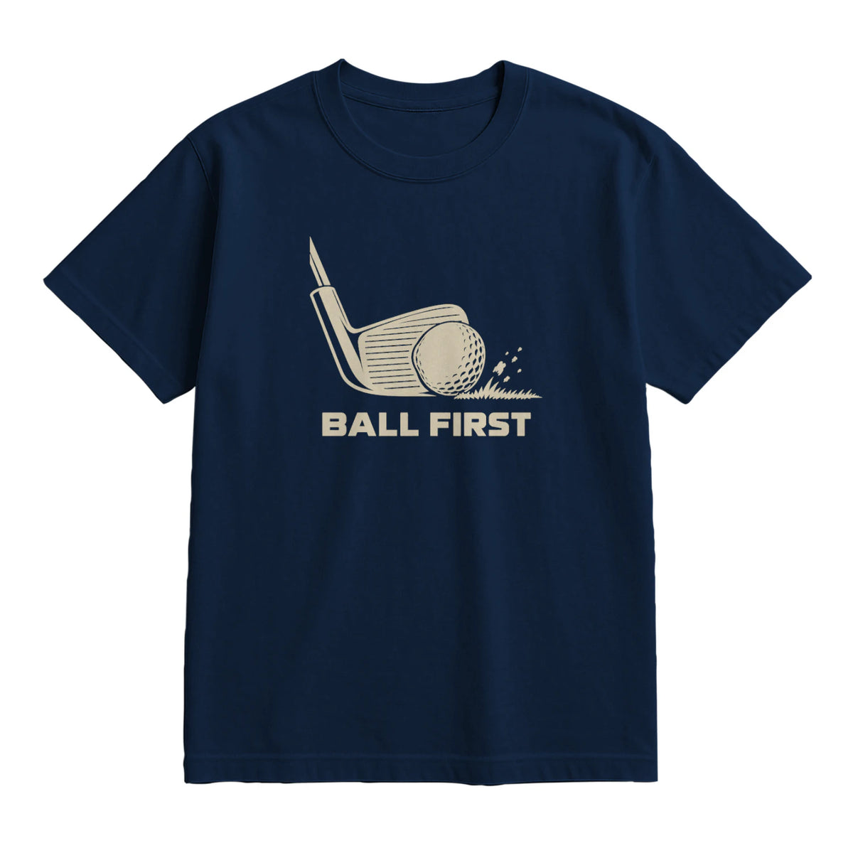 Ball First Golf T-Shirt — lying flat, viewing the front side.