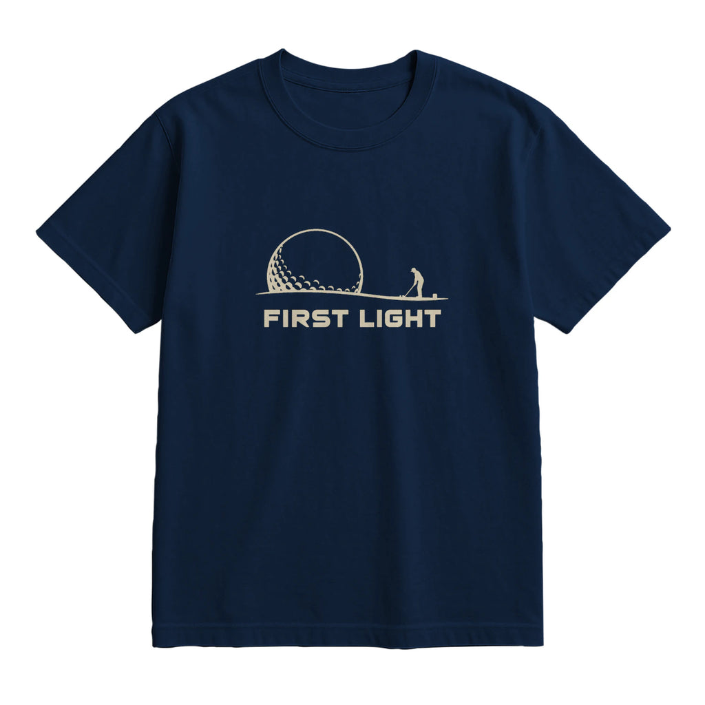 First Light Golf T-Shirt — lying flat, viewing the front side.