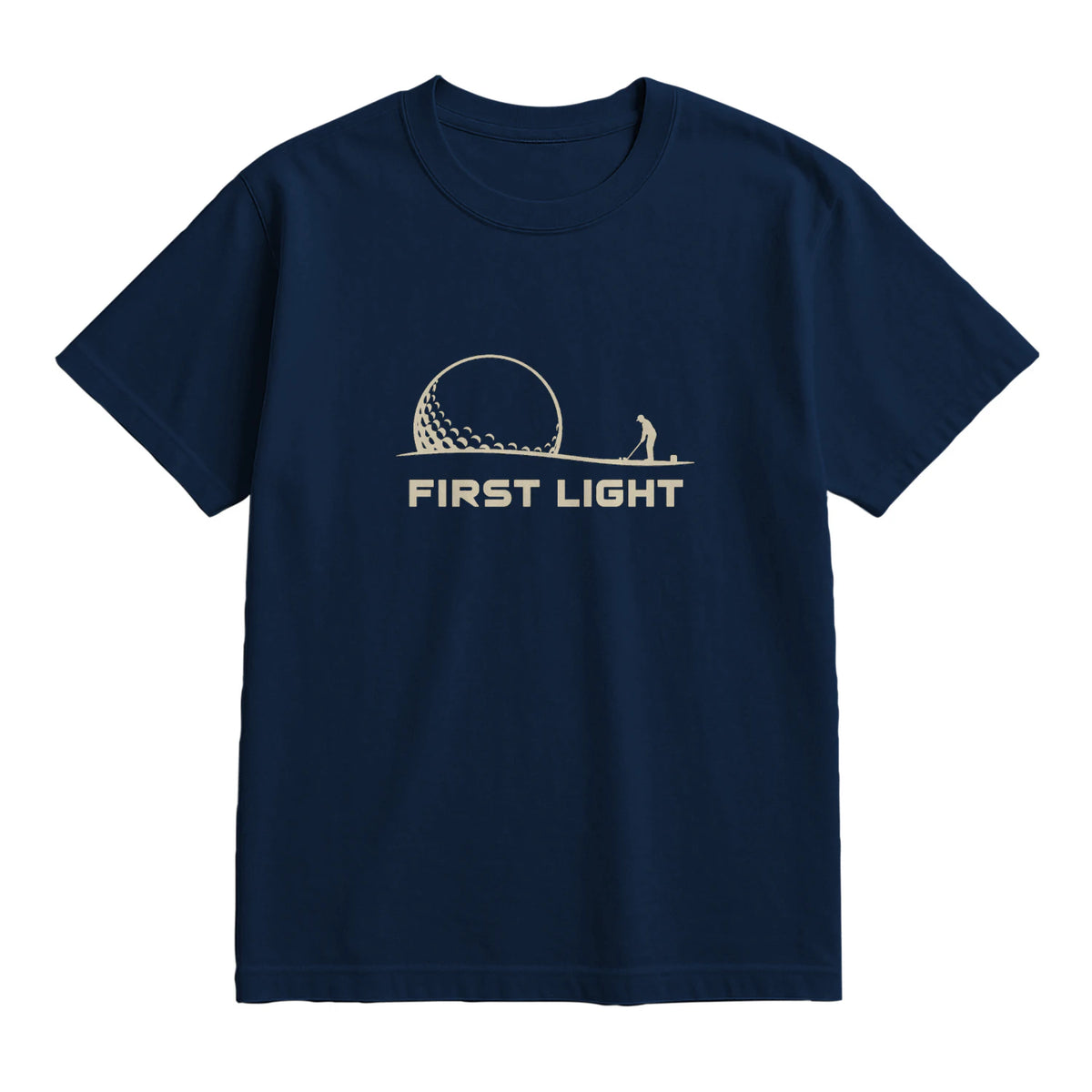 First Light Golf T-Shirt — lying flat, viewing the front side.