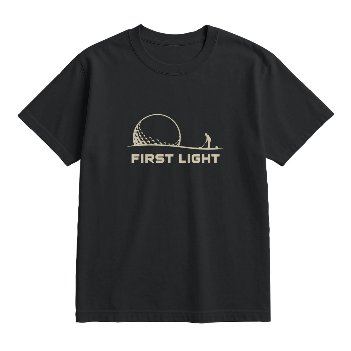 First Light Golf T-Shirt — lying flat, viewing the front side.