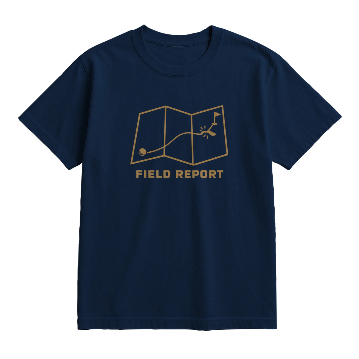 Field Report Golf T-Shirt — lying flat, viewing the front side.