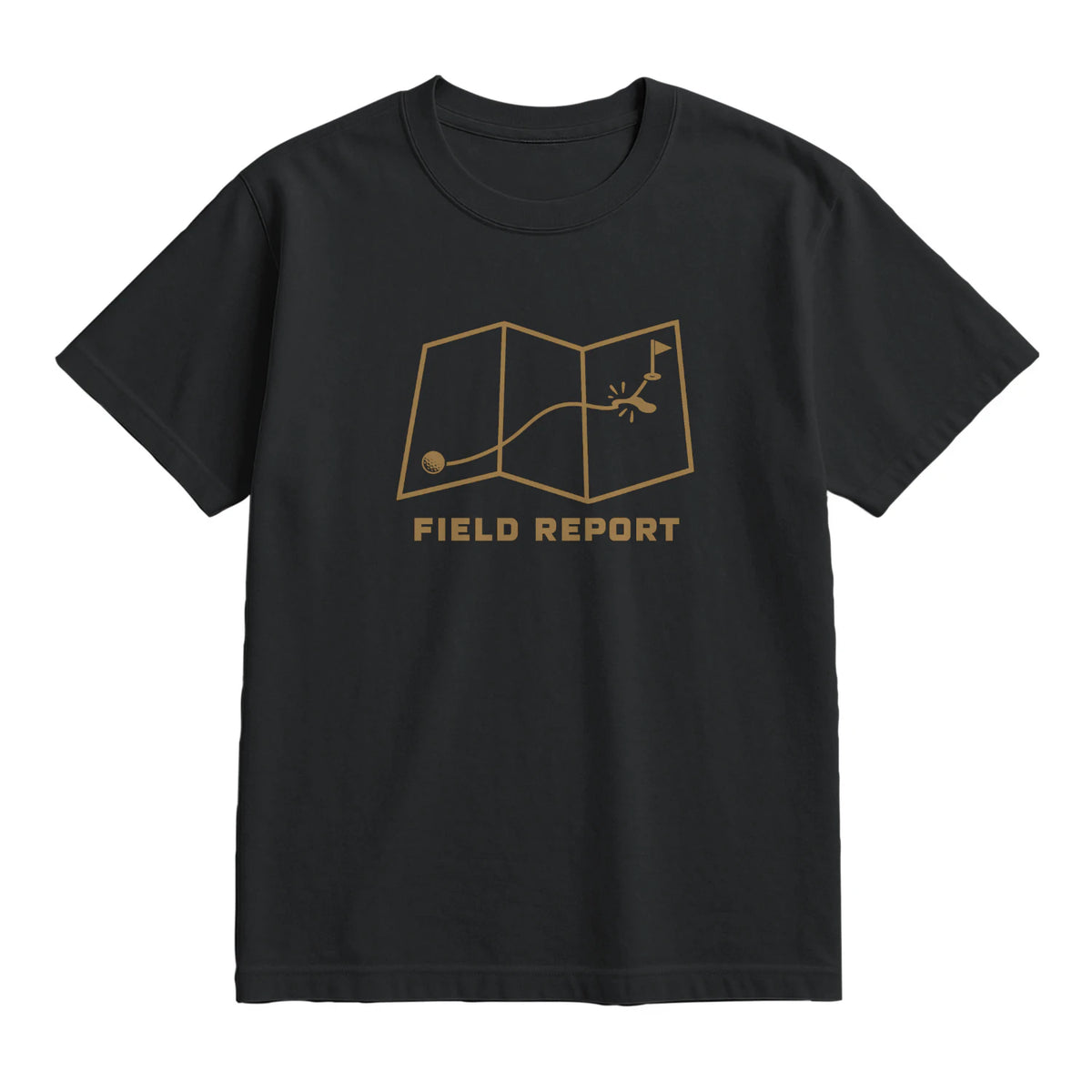 Field Report Golf T-Shirt — lying flat, viewing the front side.