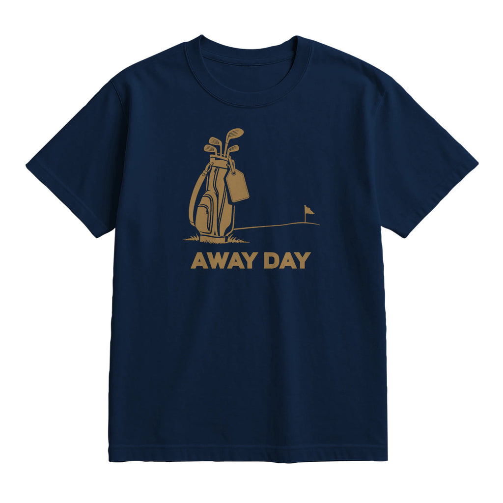 Away Day Golf T-Shirt — lying flat, viewing the front side.