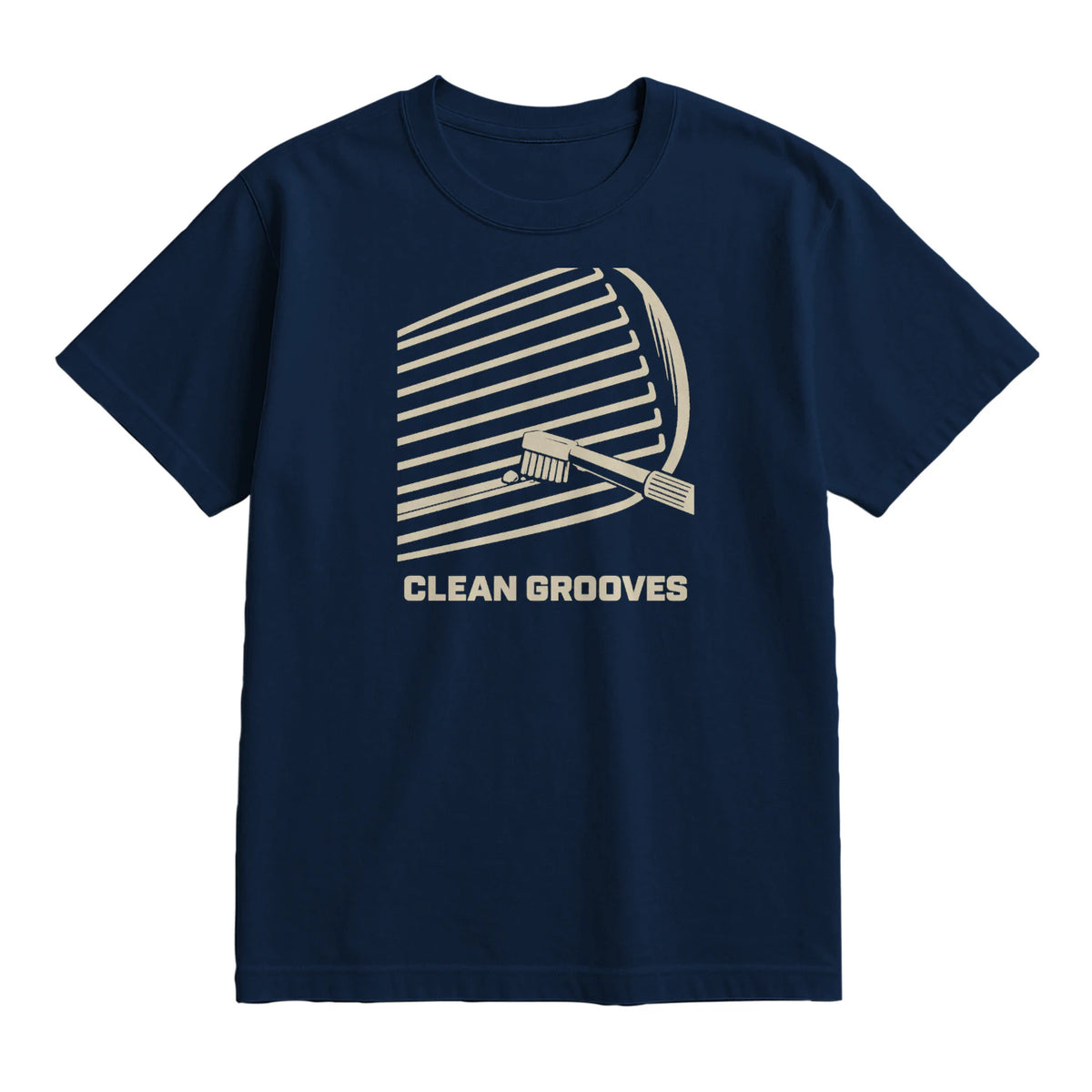 Clean Grooves Golf T-Shirt — lying flat, viewing the front side.