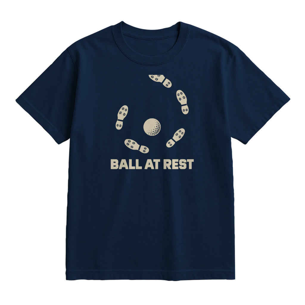 Ball at Rest Golf T-Shirt — lying flat, viewing the front side.