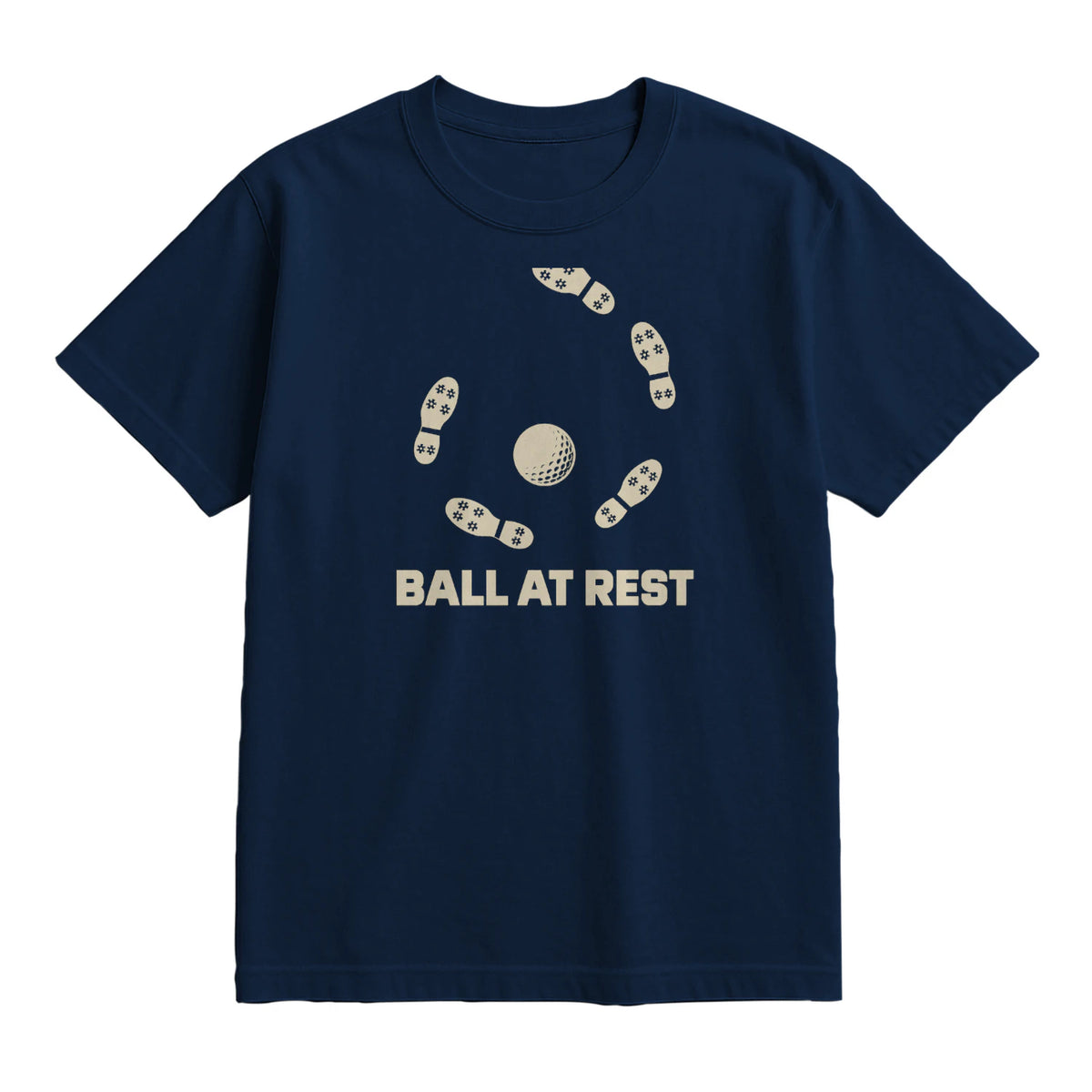Ball at Rest Golf T-Shirt — lying flat, viewing the front side.