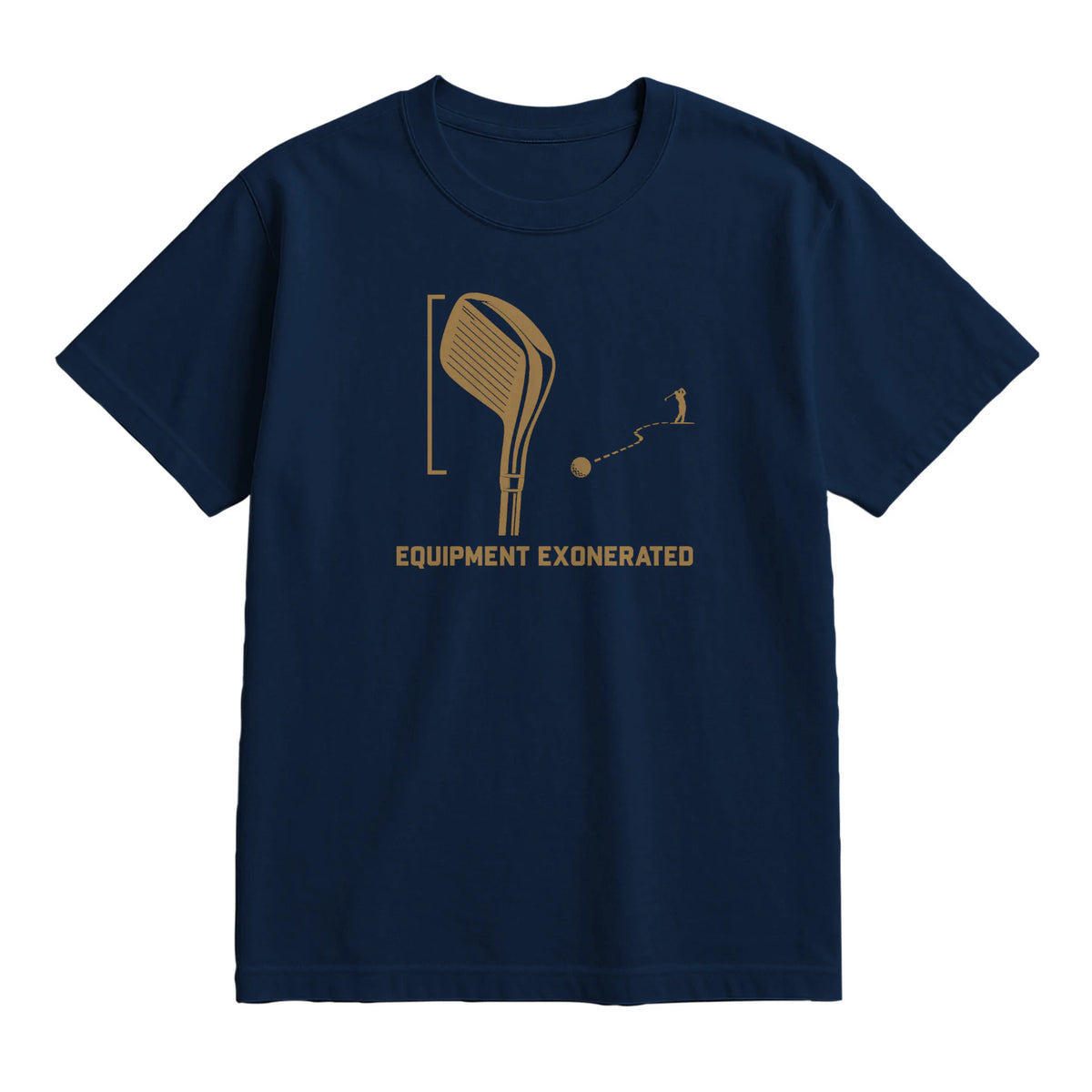 Equipment Exonerated Golf T-Shirt — lying flat, viewing the front side.