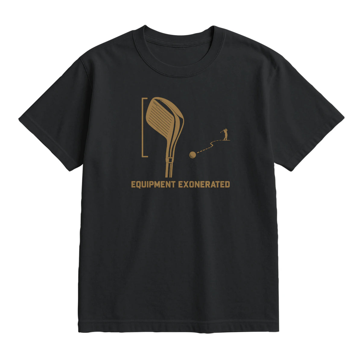 Equipment Exonerated Golf T-Shirt — lying flat, viewing the front side.