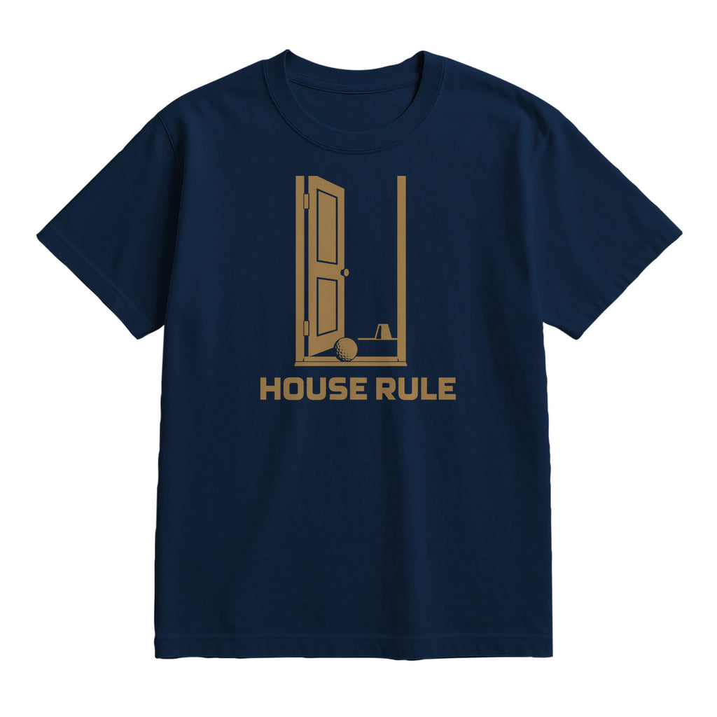 House Rule Golf T-Shirt — lying flat, viewing the front side.