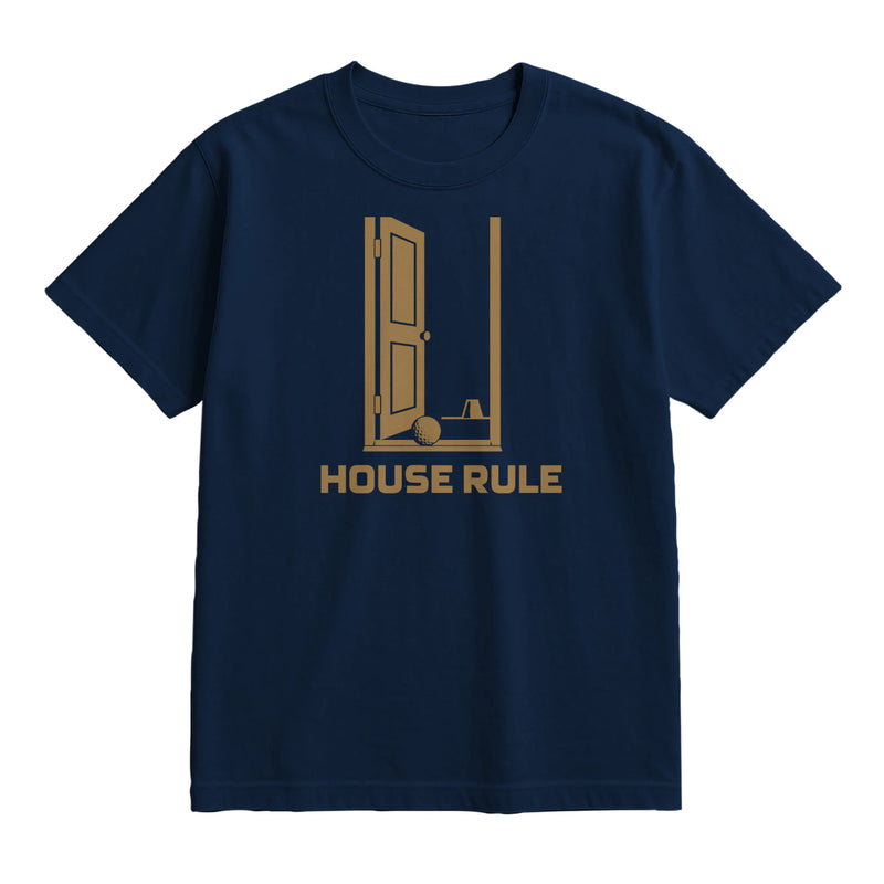 House Rule Golf T-Shirt — lying flat, viewing the front side.