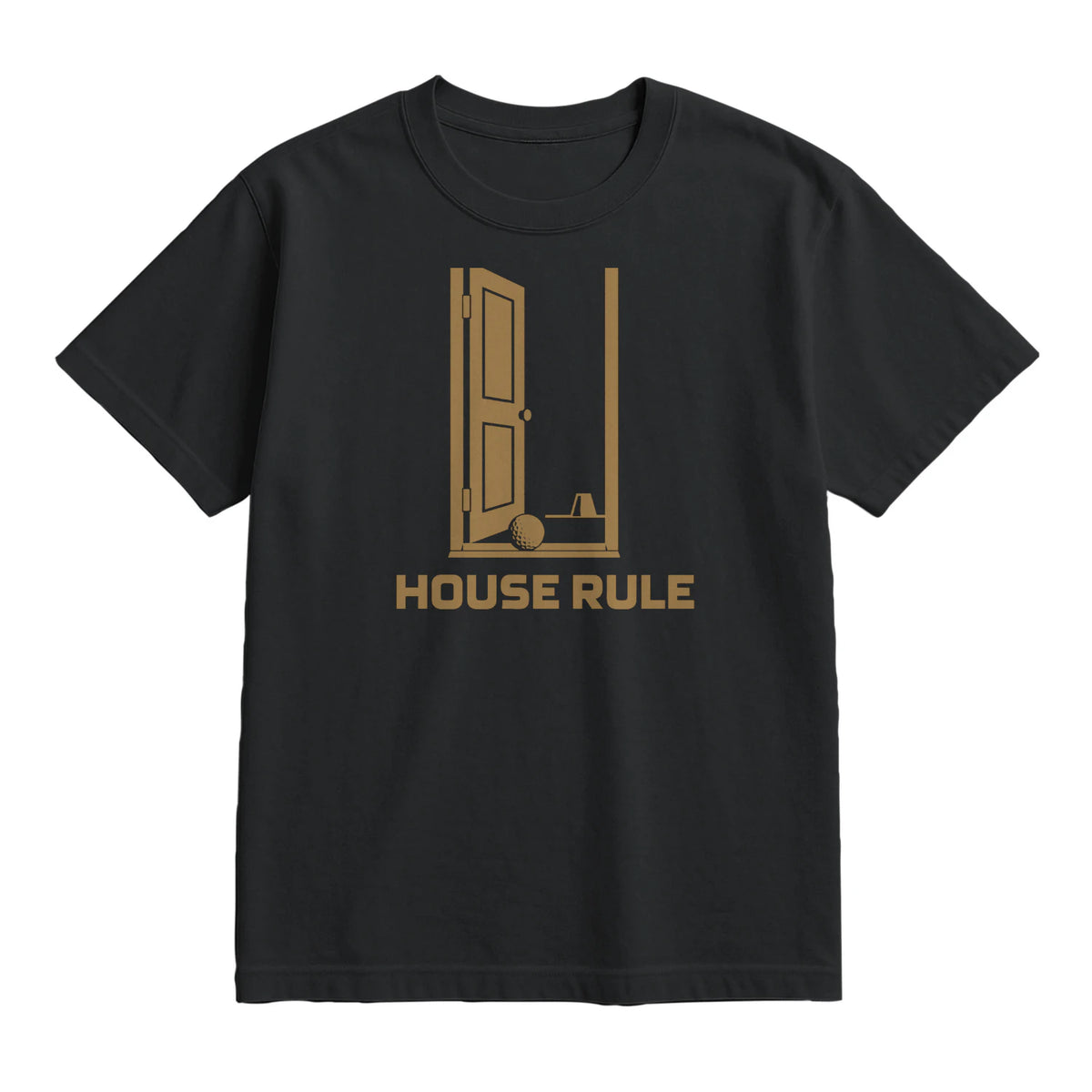 House Rule Golf T-Shirt — lying flat, viewing the front side.