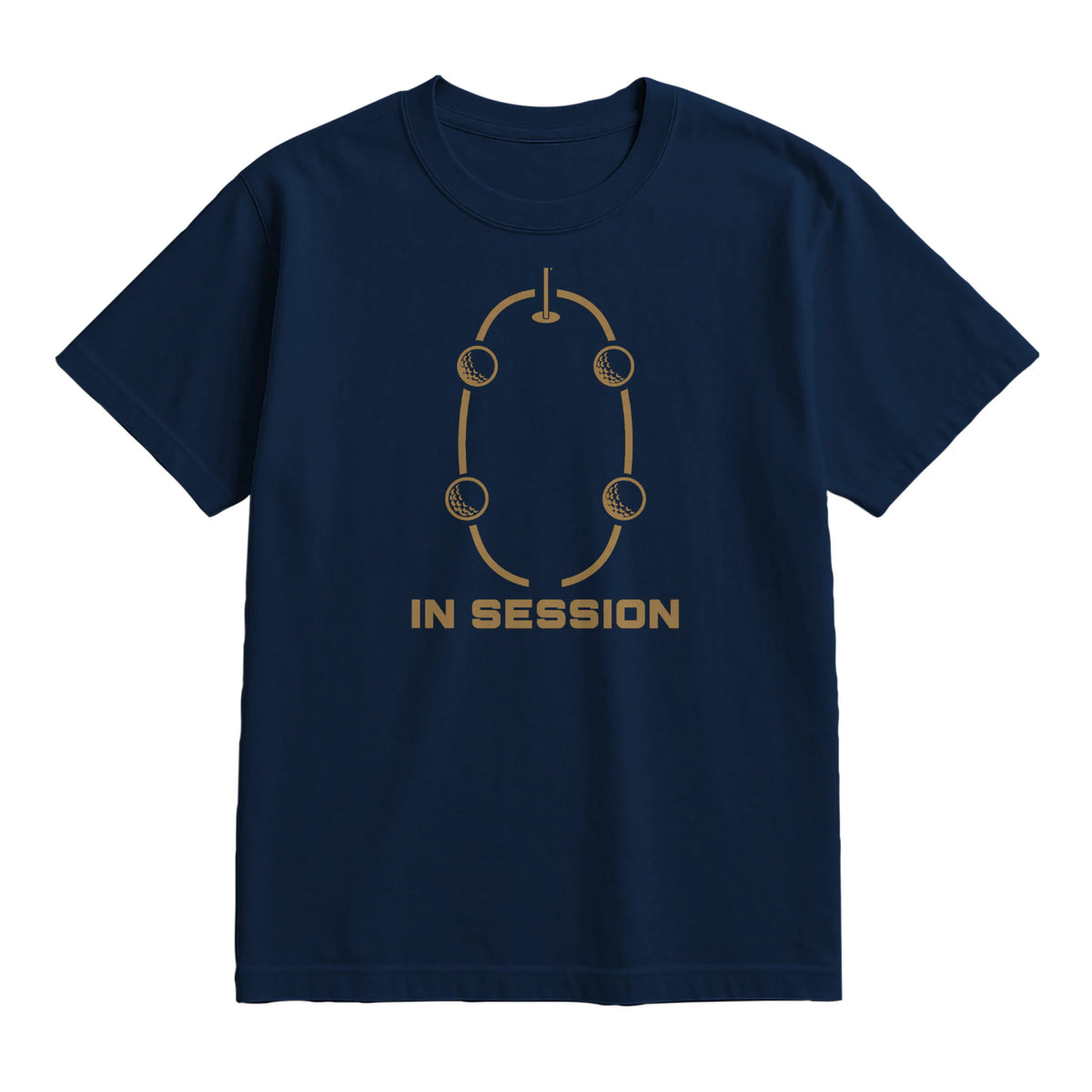 In Session Golf T-Shirt — lying flat, viewing the front side.