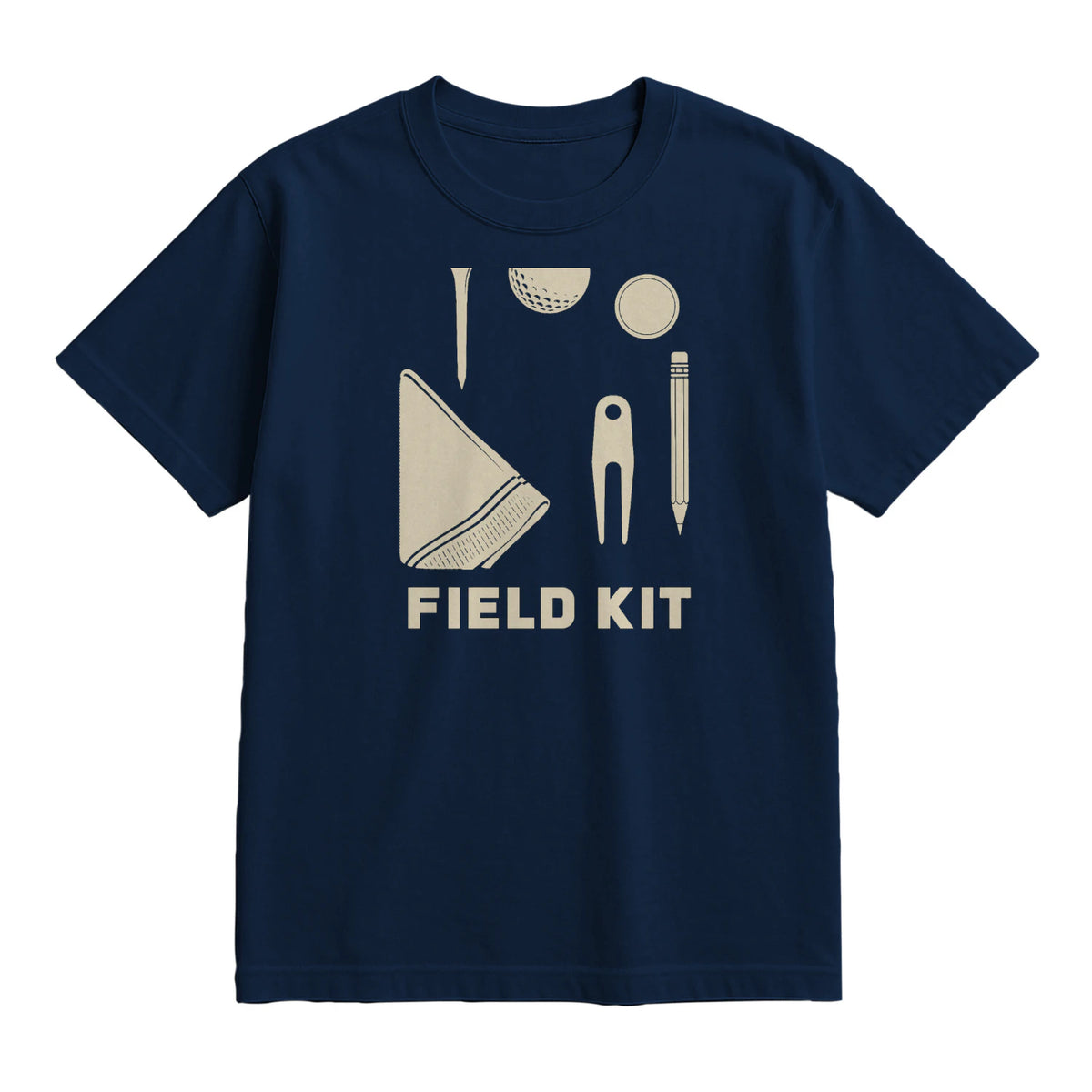 Field Kit Golf T-Shirt — lying flat, viewing the front side.
