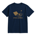 Official Business Golf T-Shirt — lying flat, viewing the front side.