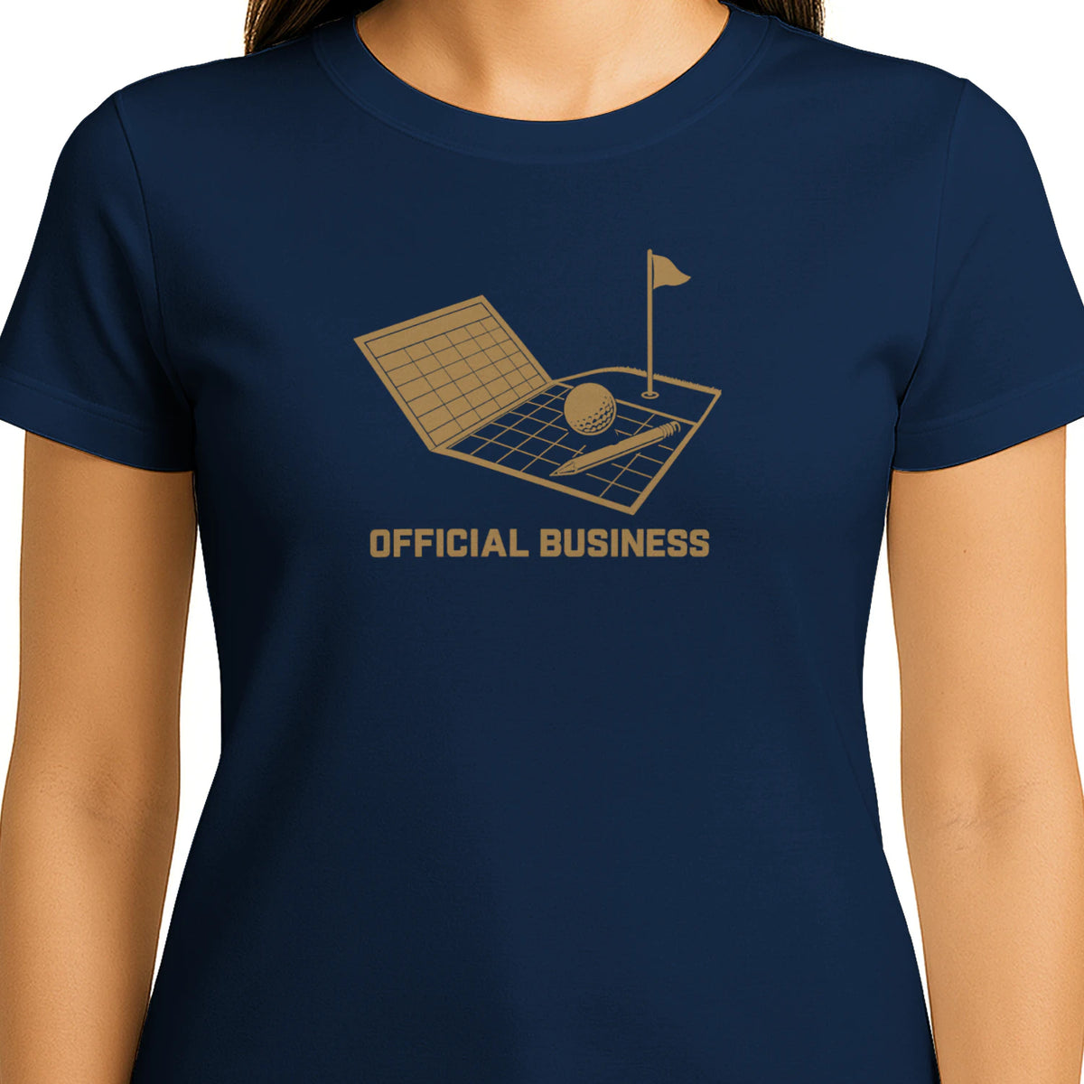 Official Business Golf T-Shirt — female model front